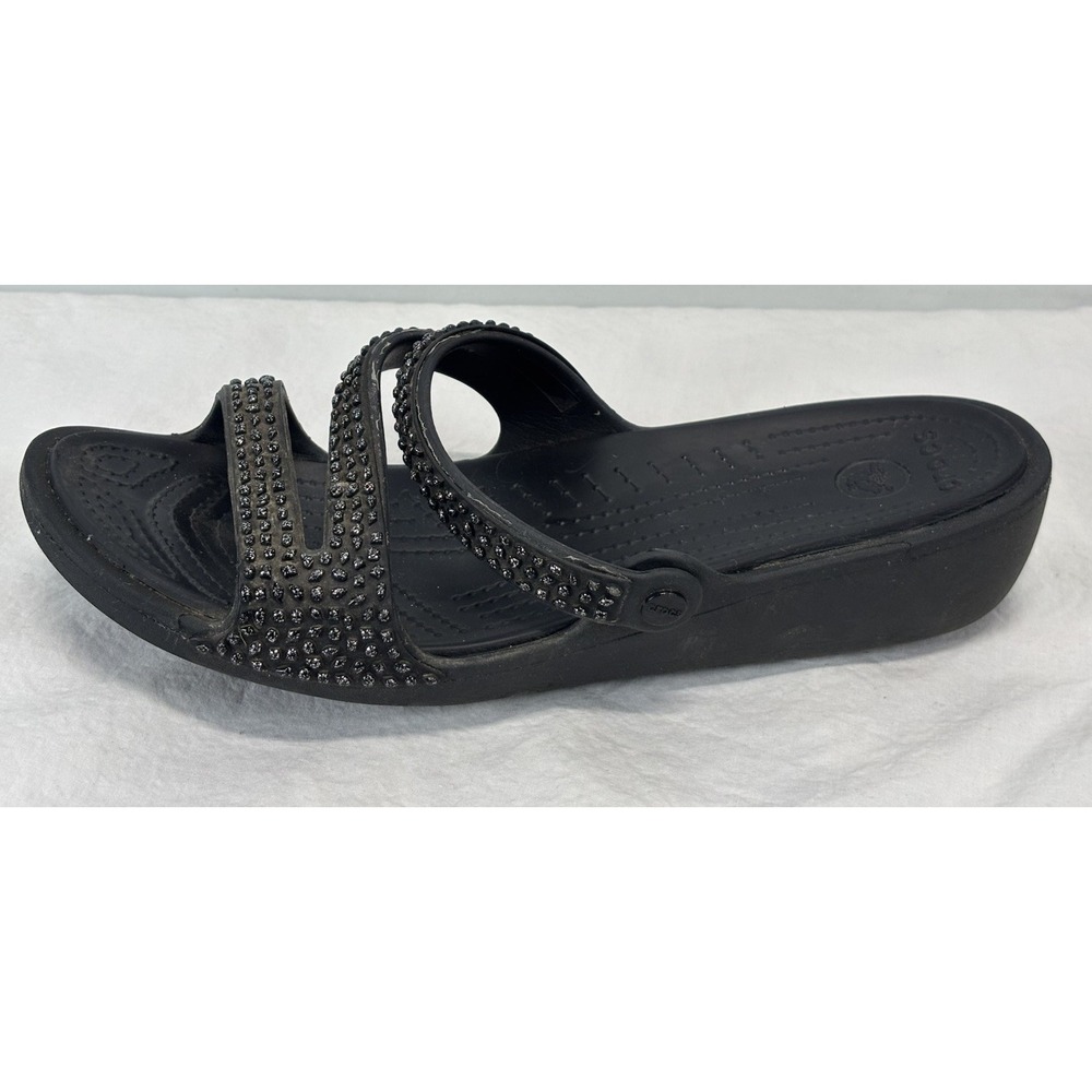 Crocs Women's Size 11 Patricia Diamante Black Wedge Sandals Embellished